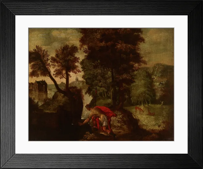 Framed Print : Landscape with a Kneeling Knight (Theseus?), 1st half of 17th century. Creator: Unknown Framed Print : Landscape with a Kneeling Knight (Theseus?), 1st half of 17th century. Creator: Unknown