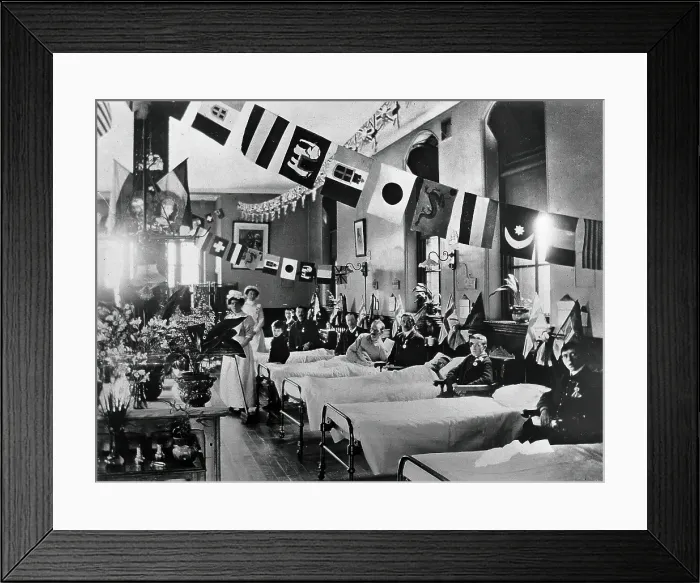 Framed Print : Hahnemann Hospital and Homeopathic Dispensaries, Liverpool: a ward, decorated with... (1910?). Creator: Unknown Framed Print : Hahnemann Hospital and Homeopathic Dispensaries, Liverpool: a ward, decorated with... (1910?). Creator: Unknown
