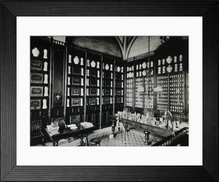 Framed Print : Hospital de la Santa Cruz, Barcelona: the pharmacy, c1900. Creator: Unknown Framed Print : Hospital de la Santa Cruz, Barcelona: the pharmacy, c1900. Creator: Unknown