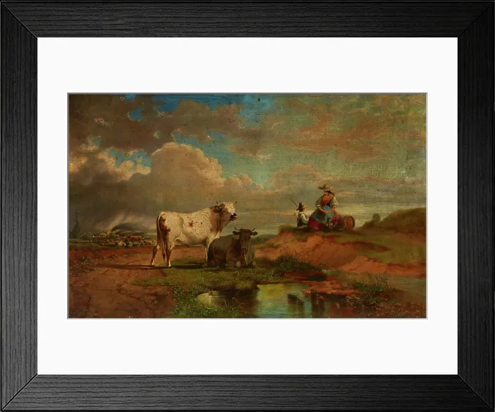 Framed Print : Landscape with a Shepherdess and Cattle, 4th quarter of 19th century. Creator: Eduard Hamman Framed Print : Landscape with a Shepherdess and Cattle, 4th quarter of 19th century. Creator: Eduard Hamman