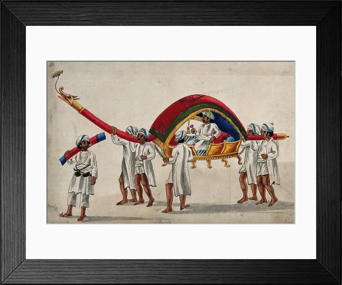 Framed Print : A man is being carried in a litter on the shoulders of four men. Creator: Unknown Framed Print : A man is being carried in a litter on the shoulders of four men. Creator: Unknown
