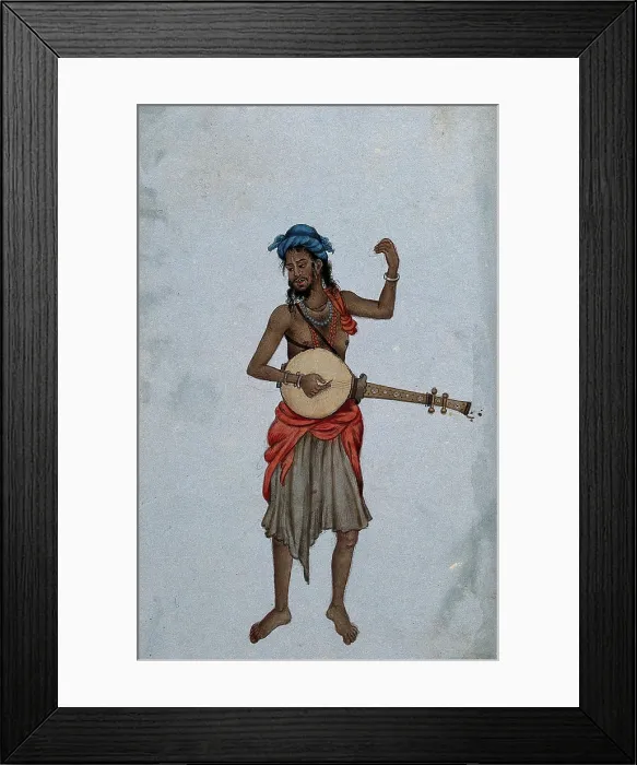 Framed Print : A man wearing a cloth skirt and a turban, playing a musical instrument. Creator: Unknown Framed Print : A man wearing a cloth skirt and a turban, playing a musical instrument. Creator: Unknown