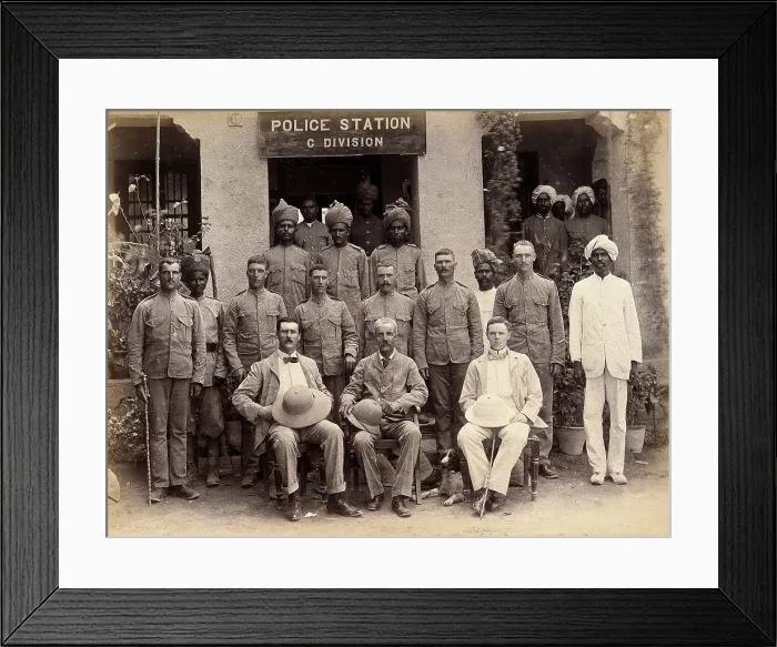 Framed Print : Staff from the Rambagh section of the Karachi Plague Committee, standing outside the police... 1897 Creator: Unknown Framed Print : Staff from the Rambagh section of the Karachi Plague Committee, standing outside the police... 1897 Creator: Unknown