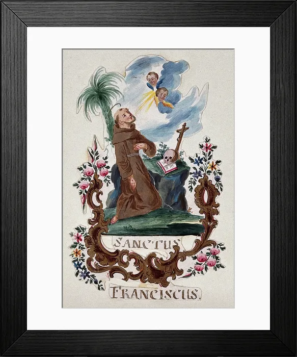 Framed Print : Saint Francis of Assisi, kneeling, receiving the stigmata. Creator: Unknown Framed Print : Saint Francis of Assisi, kneeling, receiving the stigmata. Creator: Unknown