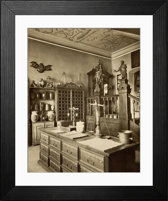 Framed Print : The interior of a seventeenth-century apothecary's shop recreated for the German... 1900-1999 Framed Print : The interior of a seventeenth-century apothecary's shop recreated for the German... 1900-1999