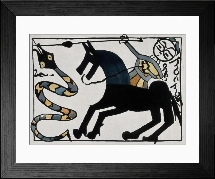 Framed Print : Saint George on horseback killing the dragon with his lance. Creator: Unknown