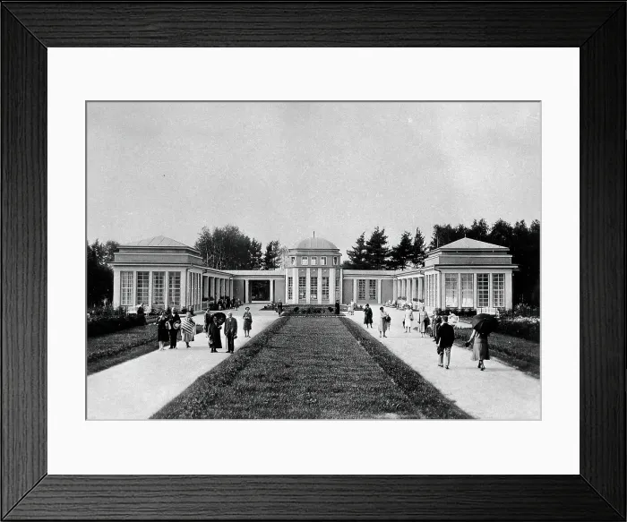 Framed Print : Franzensbad (Frantiskovy Lazne), Czechoslovakia: an exterior view of the two paths... c1930s. Creator: Unknown Framed Print : Franzensbad (Frantiskovy Lazne), Czechoslovakia: an exterior view of the two paths... c1930s. Creator: Unknown