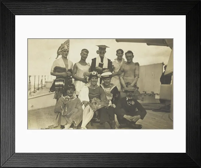 Framed Print : Nine men dressed up on deck, [between 1920 and 1929?]. Creator: Unknown