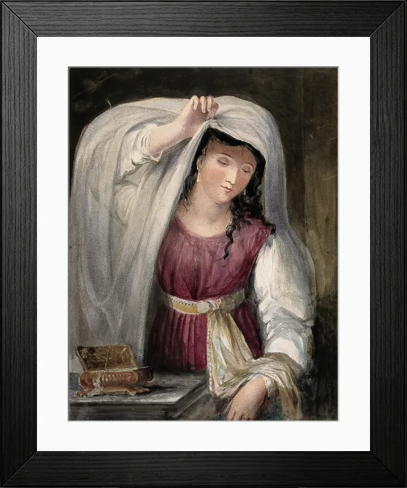 Framed Print : Rebecca admires the clothes and jewellery given to her by Abraham's servant, 1824
