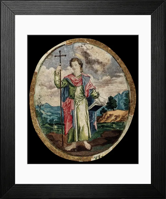 Framed Print : Saint John the Baptist in the wilderness, holding a cross, 1700-1799. Creator: Unknown Framed Print : Saint John the Baptist in the wilderness, holding a cross, 1700-1799. Creator: Unknown