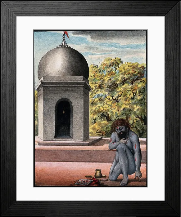 Framed Print : A Hindu ascetic or holy man, performing austerities outside a temple (?), 1880. Creator: Unknown