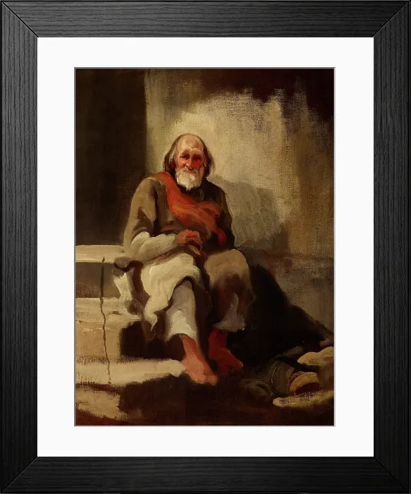 Framed Print : Study of an Old Man Sitting on the Stairs, c1840. Creator: Piotr Michalowski Framed Print : Study of an Old Man Sitting on the Stairs, c1840. Creator: Piotr Michalowski
