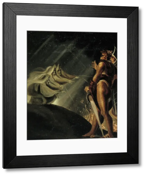 Framed Print : Macbeth and Banquo meet the three witches on a heath; scene from Macbeth, 19th century Framed Print : Macbeth and Banquo meet the three witches on a heath; scene from Macbeth, 19th century