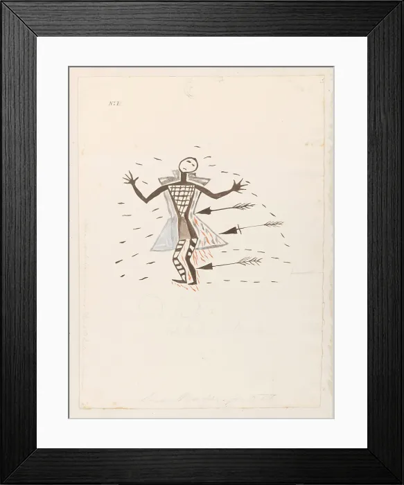 Framed Print : Human figure with arrows, (1855?). Creator: Thomas Bateman Framed Print : Human figure with arrows, (1855?). Creator: Thomas Bateman