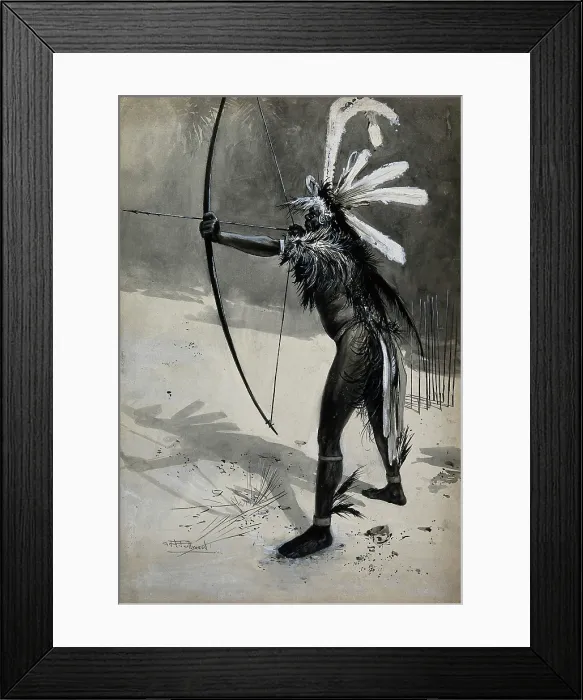 Framed Print : A New Guinea sportsman testing his armour, 1905. Creator: Albert Henry Fullwood Framed Print : A New Guinea sportsman testing his armour, 1905. Creator: Albert Henry Fullwood