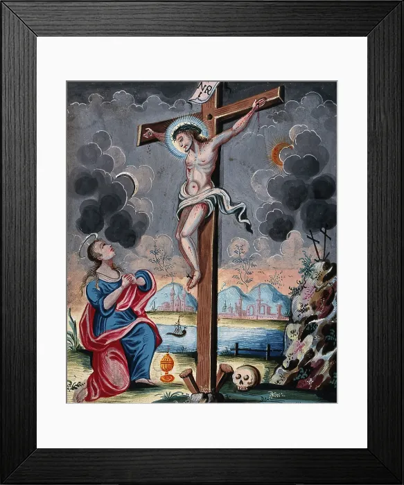 Framed Print : Saint Mary Magdalene clasps her hands before the crucified Christ. Creator: Unknown Framed Print : Saint Mary Magdalene clasps her hands before the crucified Christ. Creator: Unknown