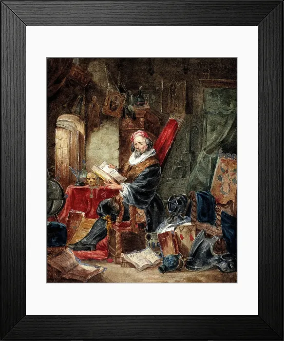 Framed Print : An alchemist reading in a romanticised laboratory setting, 19th century. Creator: Unknown Framed Print : An alchemist reading in a romanticised laboratory setting, 19th century. Creator: Unknown