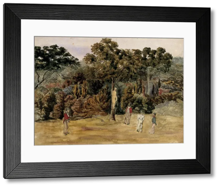 Framed Print : A naked man is strung up on a tree by his neck and surrounded by soldiers. Creator: Unknown Framed Print : A naked man is strung up on a tree by his neck and surrounded by soldiers. Creator: Unknown