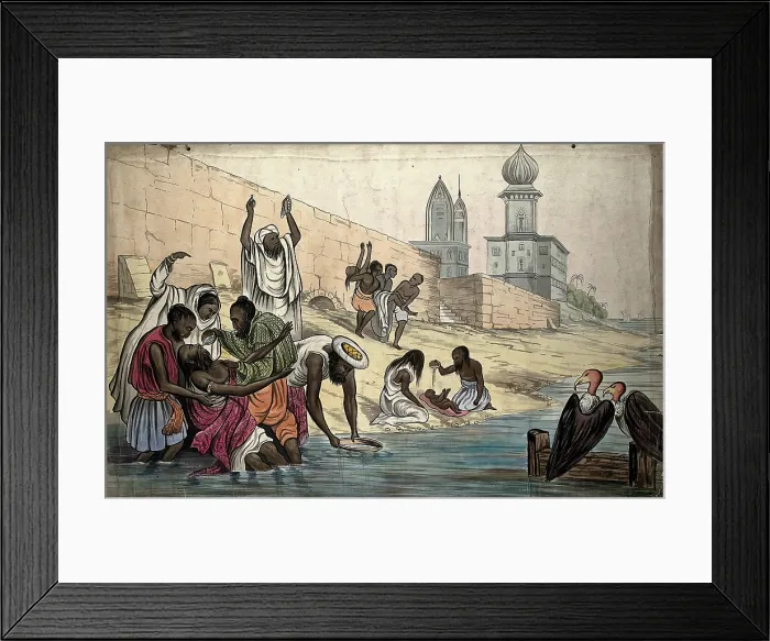 Framed Print : The 'death of Hindoos on the banks of the river Ganges', 1860. Creator: The Empire Traveller Framed Print : The 'death of Hindoos on the banks of the river Ganges', 1860. Creator: The Empire Traveller