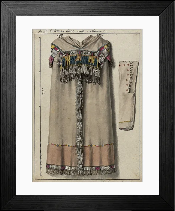 Framed Print : Native North American costume: a woman's dress, with a sleeve, (1855?). Creator: Thomas Bateman. Native North American costume: a woman's dress, with a sleeve, (1855?) Framed Print : Native North American costume: a woman's dress, with a sleeve, (1855?). Creator: Thomas Bateman. Native North American costume: a woman's dress, with a sleeve, (1855?)