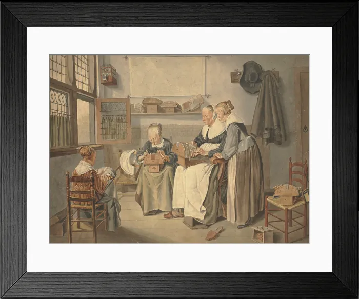 Framed Print : Women making lace, (1800?). Creator: Unknown Framed Print : Women making lace, (1800?). Creator: Unknown