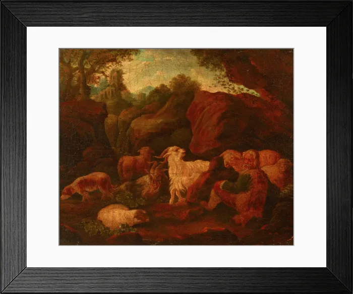 Framed Print : Landscape with a Shepherd and a Flock, 18th century. Creator: Cajetan Roos Framed Print : Landscape with a Shepherd and a Flock, 18th century. Creator: Cajetan Roos