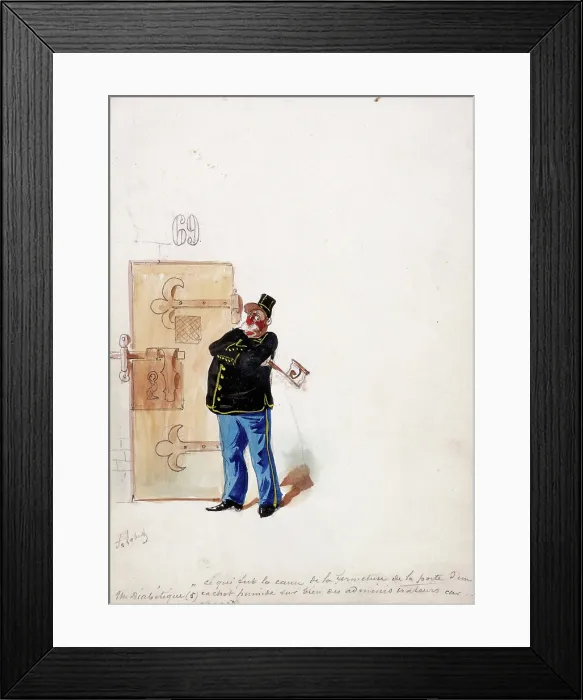 Framed Print : The Panama Canal: for an enquiry into its financing, a policeman guards a prison... (1897?). Creator: HS Robert Framed Print : The Panama Canal: for an enquiry into its financing, a policeman guards a prison... (1897?). Creator: HS Robert