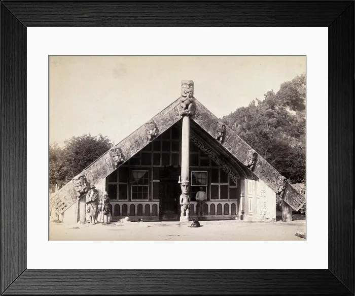 Framed Print : New Zealand: a Maori meeting house, c1840s. Creator: Unknown Framed Print : New Zealand: a Maori meeting house, c1840s. Creator: Unknown