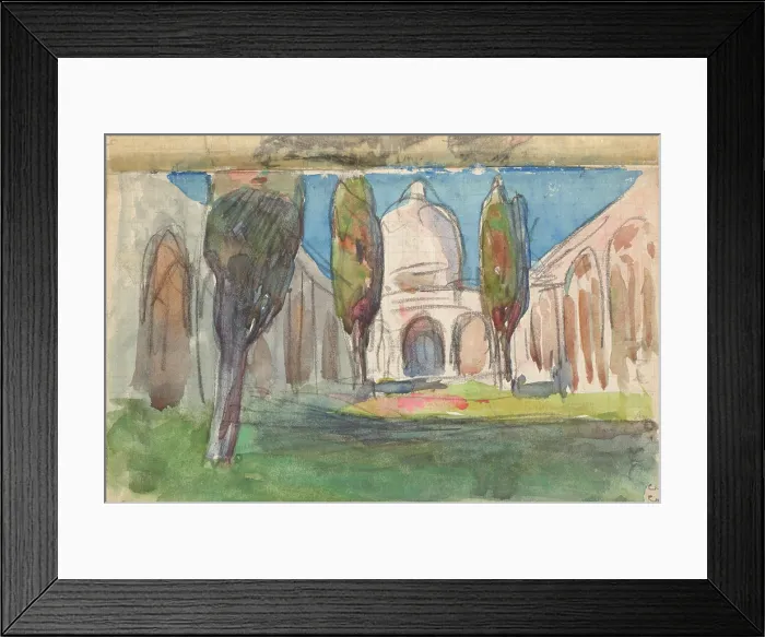 Framed Print : Sketchbook No. 2 - Landscape study - Moorish arcaded courtyard with cypresses... 1893. Creator: Jan Stanislawski Framed Print : Sketchbook No. 2 - Landscape study - Moorish arcaded courtyard with cypresses... 1893. Creator: Jan Stanislawski