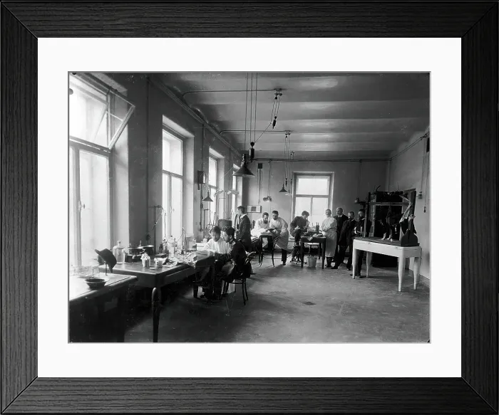 Framed Print : Ten members of staff studying and performing experiments on dogs in the Physiology... 1904. Creator: Unknown Framed Print : Ten members of staff studying and performing experiments on dogs in the Physiology... 1904. Creator: Unknown