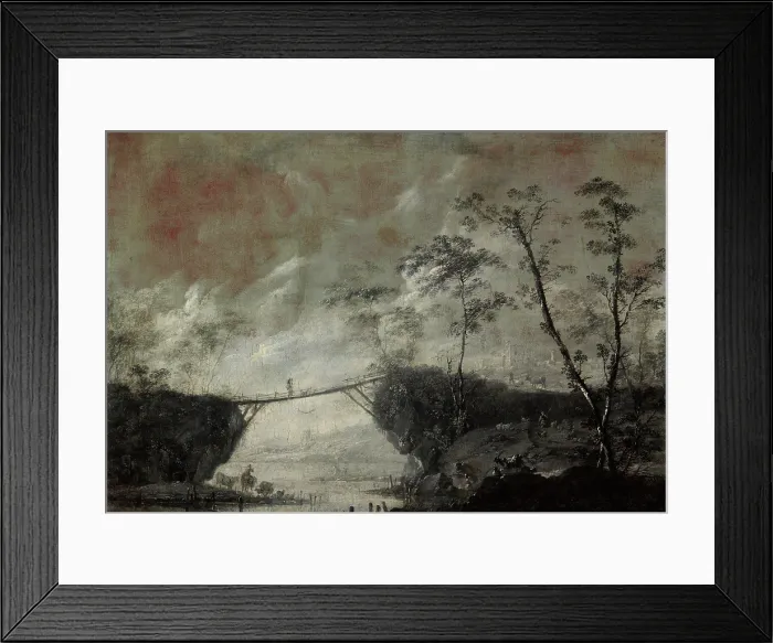Framed Print : Landscape with a Bridge (Monochromatic), 1648. Creator: Cornelis de Bie Framed Print : Landscape with a Bridge (Monochromatic), 1648. Creator: Cornelis de Bie