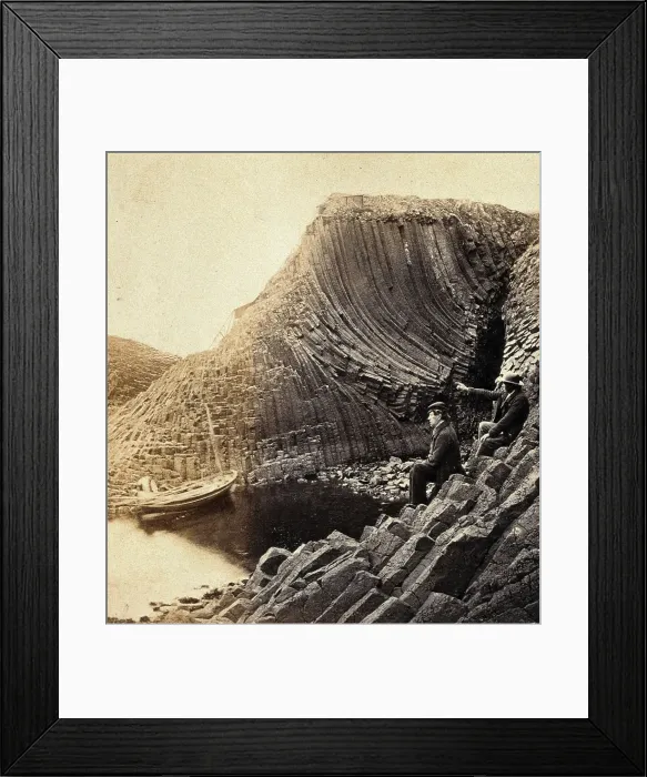 Framed Print : Staffa Island: two seated men admiring the basalt formations, c1880s. Creator: Unknown Framed Print : Staffa Island: two seated men admiring the basalt formations, c1880s. Creator: Unknown