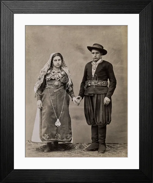 Framed Print : People of Leon, a man and woman holding hands, wearing traditional dress, c1880. Creator: Juan Laurent Framed Print : People of Leon, a man and woman holding hands, wearing traditional dress, c1880. Creator: Juan Laurent