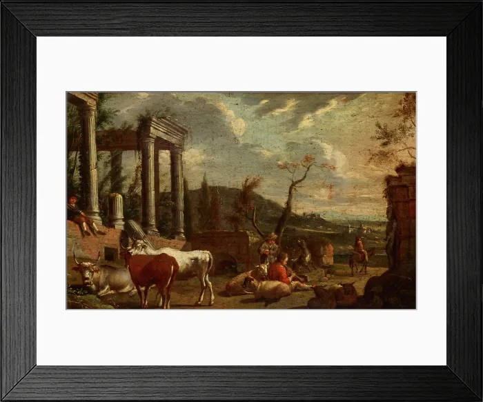 Framed Print : Landscape with Animals and Temple Ruins, 1st half of 18th century. Creator: Michiel Carree Framed Print : Landscape with Animals and Temple Ruins, 1st half of 18th century. Creator: Michiel Carree