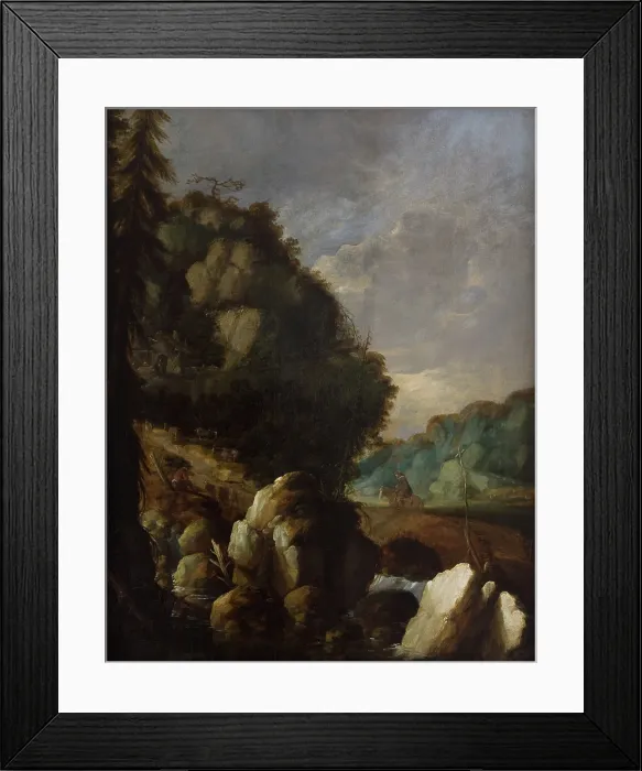 Framed Print : Mountain Landscape (Horseman on a Mountain Path), between 1630-1670. Creator: Unknown Framed Print : Mountain Landscape (Horseman on a Mountain Path), between 1630-1670. Creator: Unknown
