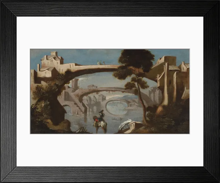 Framed Print : Landscape with Three Bridges, 2nd half of 18th century. Creator: Unknown Framed Print : Landscape with Three Bridges, 2nd half of 18th century. Creator: Unknown