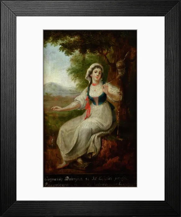 Framed Print : Spinner at Her Work / Frivolous Spinner-two-sided painting, c1800. Creator: Michal Stachowicz Framed Print : Spinner at Her Work / Frivolous Spinner-two-sided painting, c1800. Creator: Michal Stachowicz
