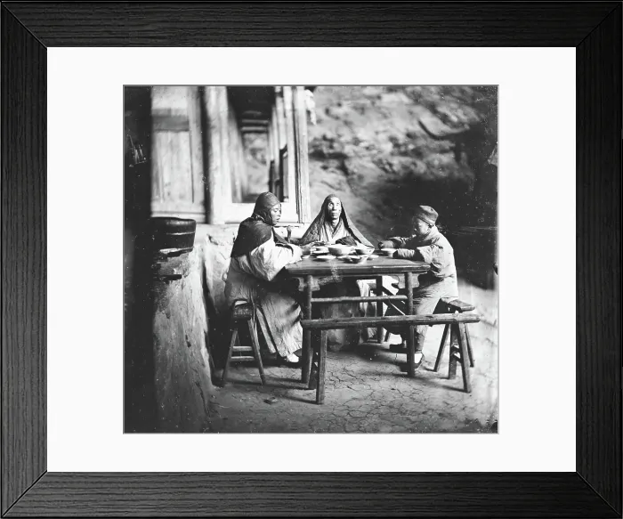 Framed Print : Fangguangyan monastery, Fujian province, China: three monks at the meal table, 1870-18711. Creator: John Thomson Framed Print : Fangguangyan monastery, Fujian province, China: three monks at the meal table, 1870-18711. Creator: John Thomson