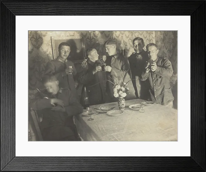 Framed Print : German soldiers enjoying a drink in a dining room, c1900s. Creator: Unknown Framed Print : German soldiers enjoying a drink in a dining room, c1900s. Creator: Unknown