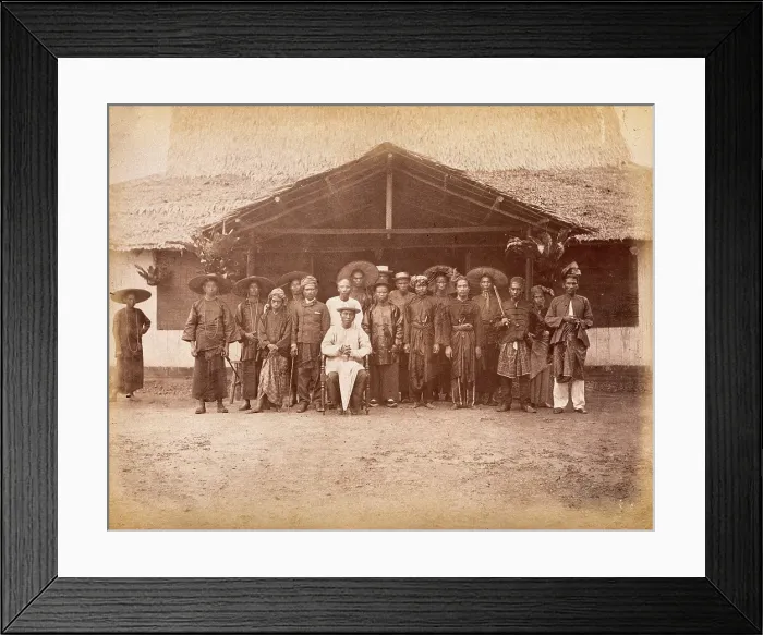 Framed Print : Malaya: Captain China surrounded by his Chinese and Malay followers, 1880. Creator: John Edmund Taylor