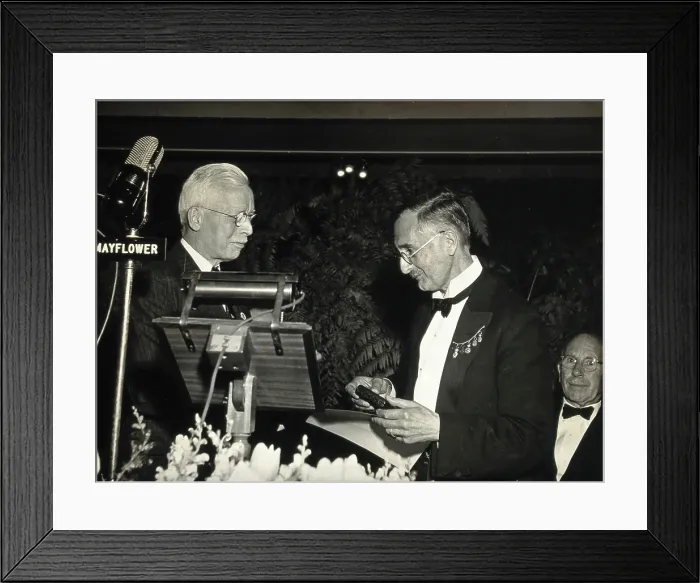Framed Print : NH Swellengrebel receiving the Laveran Prize from Rolla Dyer, 1948. Creator: Unknown Framed Print : NH Swellengrebel receiving the Laveran Prize from Rolla Dyer, 1948. Creator: Unknown