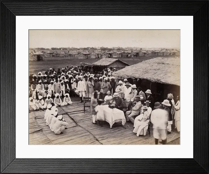 Framed Print : Discharged hospital patients after bubonic plague outbreak, being given relief money... 1897. Creator: Unknown Framed Print : Discharged hospital patients after bubonic plague outbreak, being given relief money... 1897. Creator: Unknown