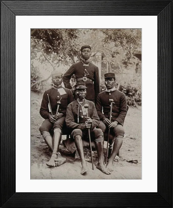 Framed Print : Natal, South Africa: four African policemen in uniform, 1896. Creator: Unknown Framed Print : Natal, South Africa: four African policemen in uniform, 1896. Creator: Unknown