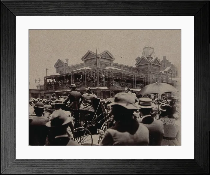 Framed Print : South Africa: a large crowd of people gathered outside a building in Johannesburg, 1896. Creator: Unknown Framed Print : South Africa: a large crowd of people gathered outside a building in Johannesburg, 1896. Creator: Unknown