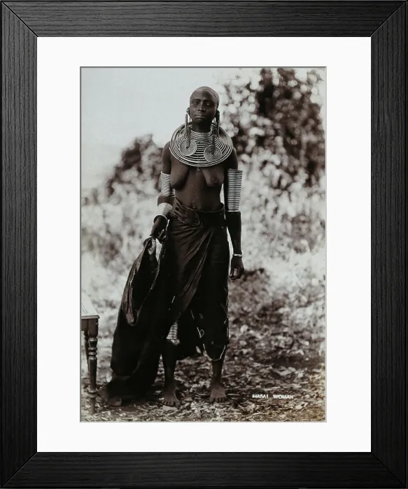 Framed Print : A young Masai woman, full length, wearing much jewellery, 1900. Creator: Unknown Framed Print : A young Masai woman, full length, wearing much jewellery, 1900. Creator: Unknown