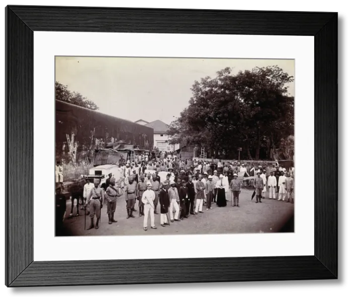 Framed Print : A group comprising doctors, health and public officials gathered on a street in Bombay... 1896 / 1897 Creator: Unknown Framed Print : A group comprising doctors, health and public officials gathered on a street in Bombay... 1896 / 1897 Creator: Unknown