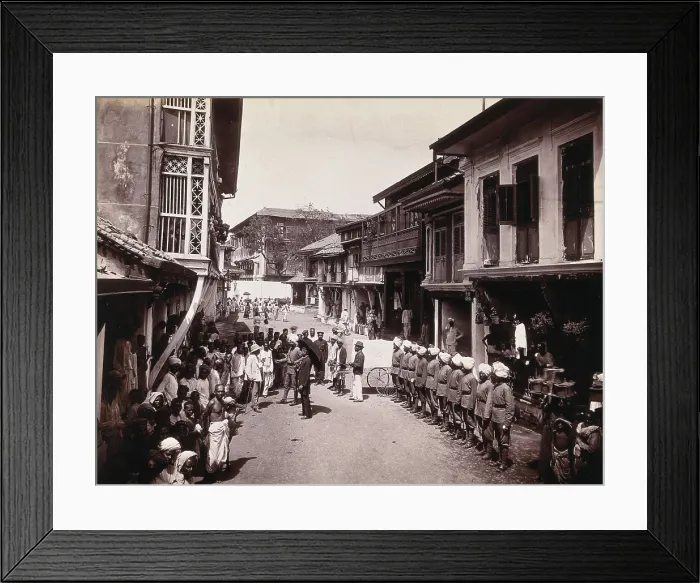 Framed Print : A group of officials making a visit to a house in Bombay, suspected of holding people with... 1896. Creator: Unknown