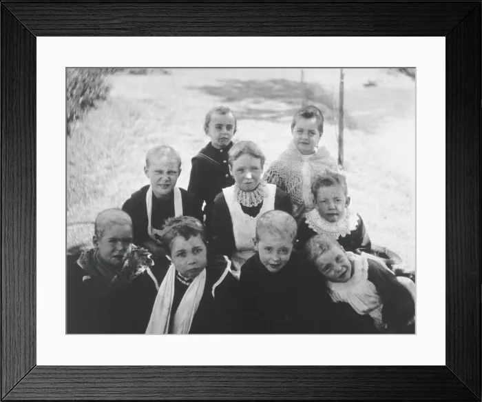 Framed Print : Gloucester smallpox epidemic, 1896: nine convalescent children, 1896. Creator: HCF of Gloucester Framed Print : Gloucester smallpox epidemic, 1896: nine convalescent children, 1896. Creator: HCF of Gloucester