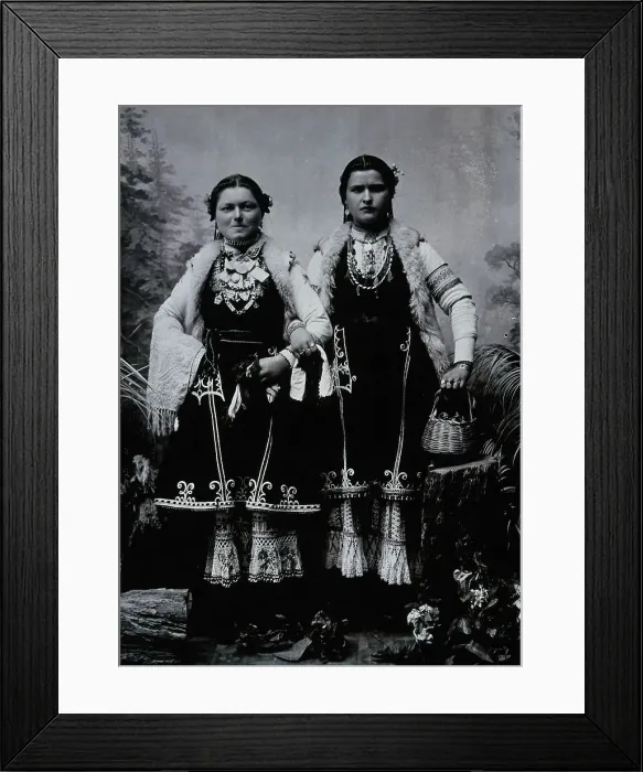 Framed Print : Two Bulgarian women arm-in-arm wearing national dress, c1900. Creator: Unknown Framed Print : Two Bulgarian women arm-in-arm wearing national dress, c1900. Creator: Unknown