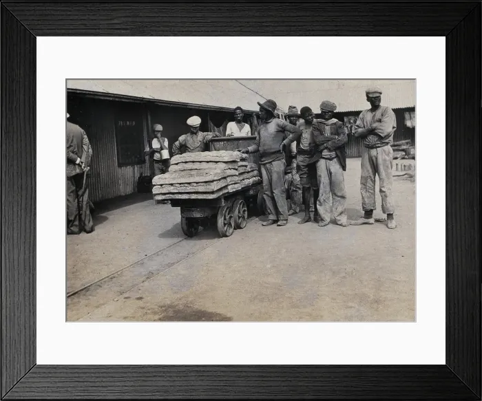 Framed Print : South Africa: bread carried on trolleys for the African workers at De Beers Mine, 1905. Creator: Hugh Marshall Framed Print : South Africa: bread carried on trolleys for the African workers at De Beers Mine, 1905. Creator: Hugh Marshall
